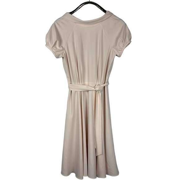 GAL MEETS GLAM ELEANOR PUFF SLEEVE TIE WAIST CREAM SATIN TWILL DRESS - Picture 3 of 16